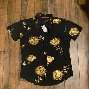 Rue21 Men's gold and black floral shirt short sleeve M